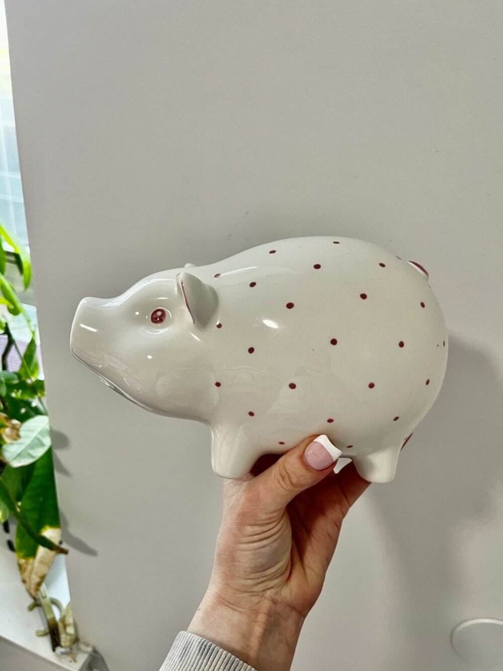 Tiffany & Co. White & Red Polka Dot Ceramic Elephant Piggy Bank - chip on ear - Picture 1 of 7